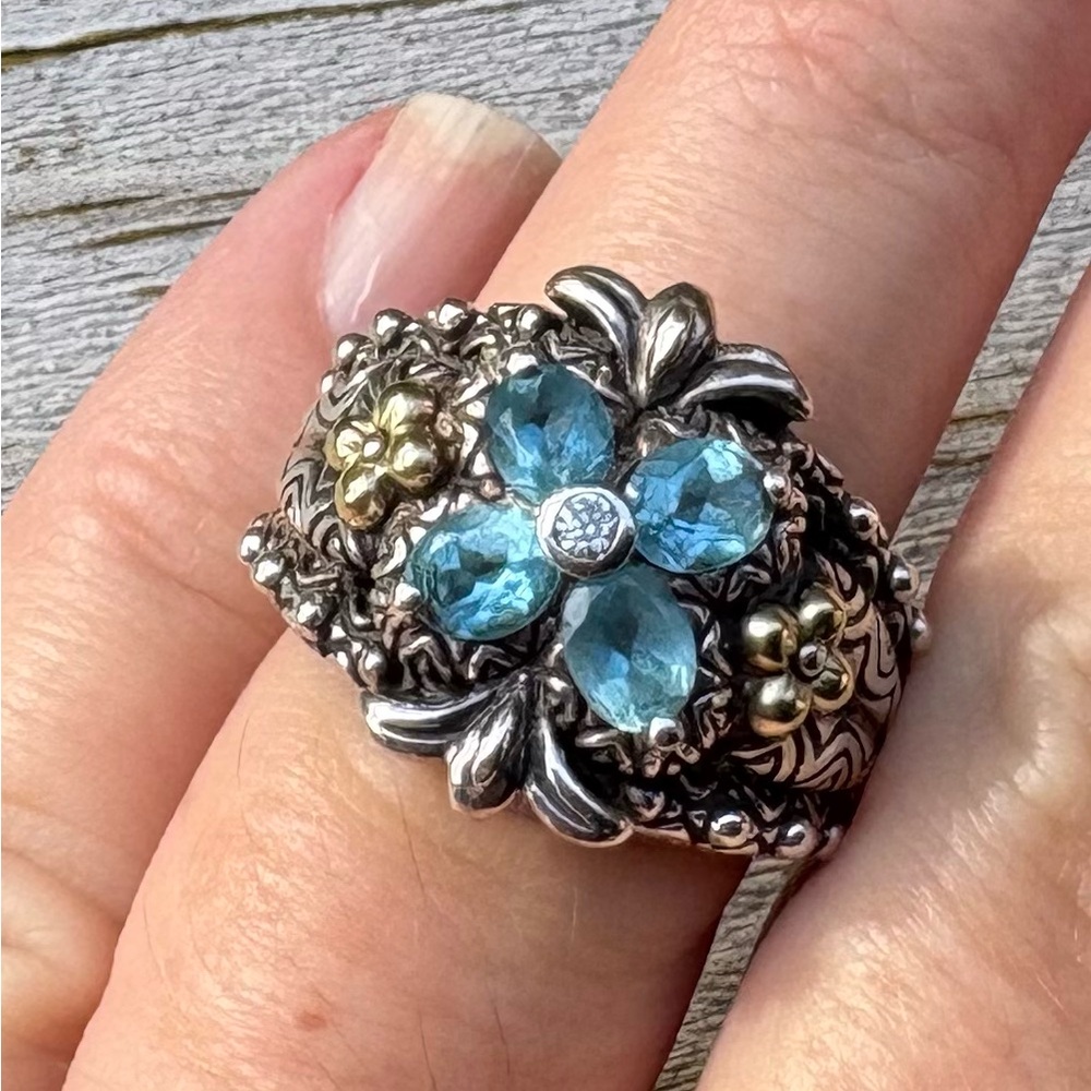 Barbara Bixby Lotus Sterling Silver & Blue Topaz Gemstone Ring - Size 6.5
